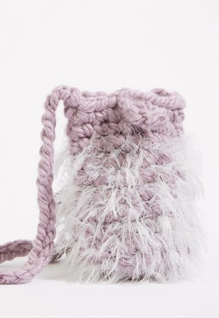 Elise Alpaca wool phone pouch lavender and white