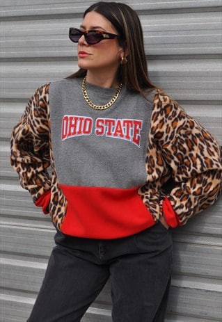Y2K vintage reworked USA Ohio State leopard red sweatshirt