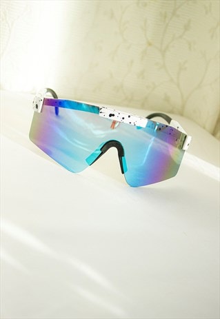 White Mirrored Oversize Ski Style Visor Sunglasses