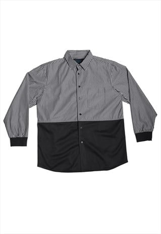 Black Striped Patchwork Sporty oversized mesh shirt 