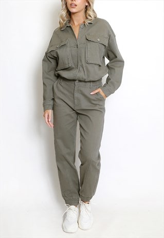 Front Pocketed Buttons Up Jacket And Trouser Set In Grey