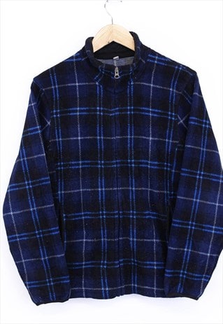 Vintage Check Fleece Navy Zip Up Collared With Pockets 