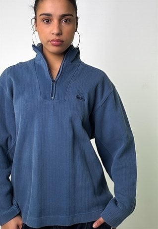 Blue 90s Adidas Embroidered Ribbed 1/4 Zip Sweatshirt