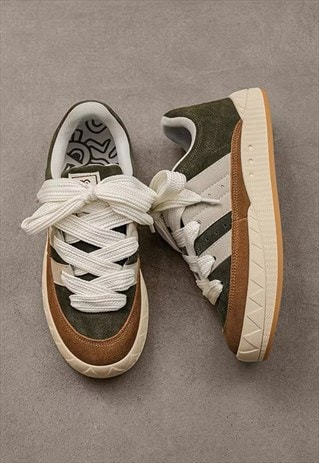 Retro suede sneakers chunky sole trainers preppy shoes green