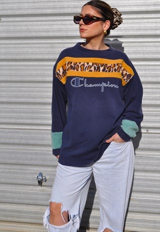 Y2K vintage reworked Champion leopard fleece sweatshirt