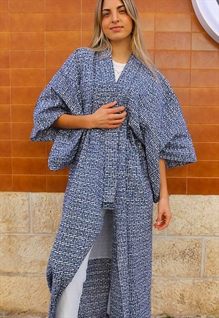 Kimono Jacket in Navy Print