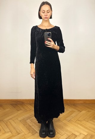 Black Velvet Long Sleeve Maxi Dress, Gothic dress