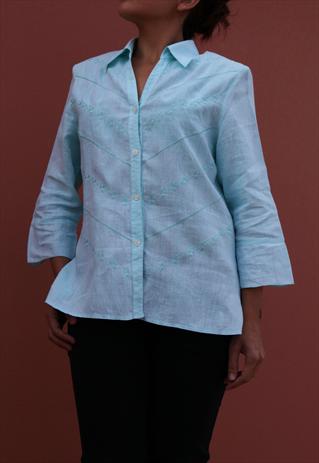VINTAGE LIGHT BLUE LINEN SHIRT