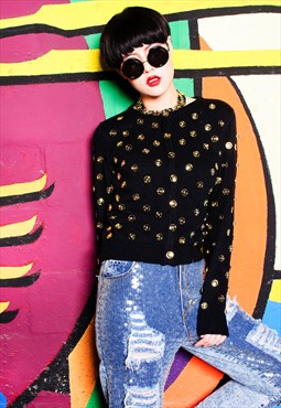 Black Cardigan With Gold Buttons