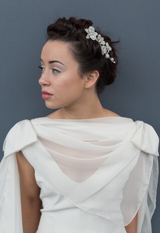 SILVER CRYSTAL ORCHID BRIDAL HAIR COMB HEAD PIECE