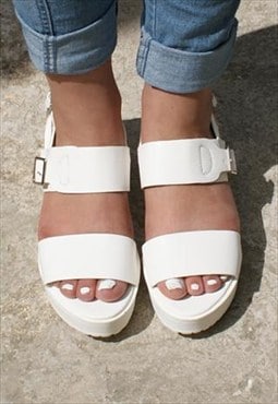 white double band sandals