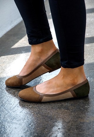 Sylvie coffee flat leather round toe ballerina pump | Kozangian | ASOS ...