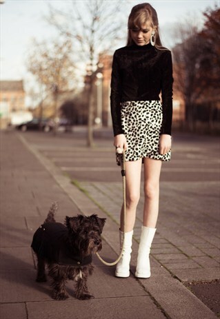 'EDIE' DALMATIAN PRINT FAUX FUR MINI SKIRT