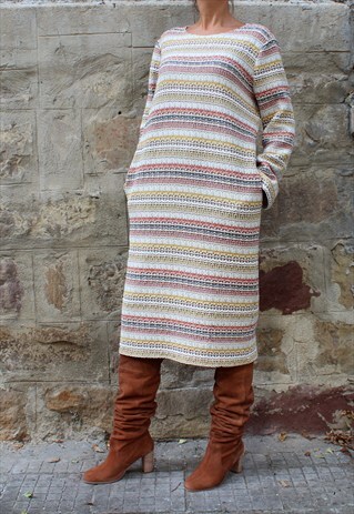 BEIGE MAXI DRESS, FALL WINTER DRESS, MIDI DRESS, DAY DRESS