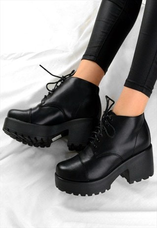BELLA Retro Lace Up Chunky Grip Heel Ankle Boots Shoes | JUSTYOU | ASOS ...