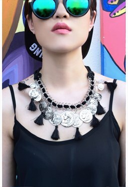 Black Silver Coin Necklace