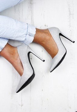 silver pointed court shoes