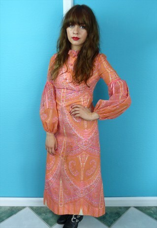 Vintage Orange Pink Bohemian 70s Maxi Dress | HOV | ASOS Marketplace