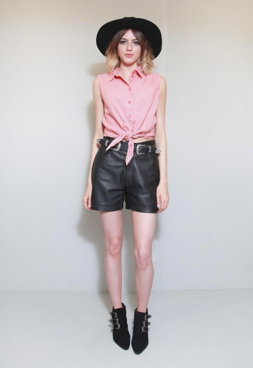 crop shirt and leather shorts - peekaboo vintage | Crop shirt, Leather ...