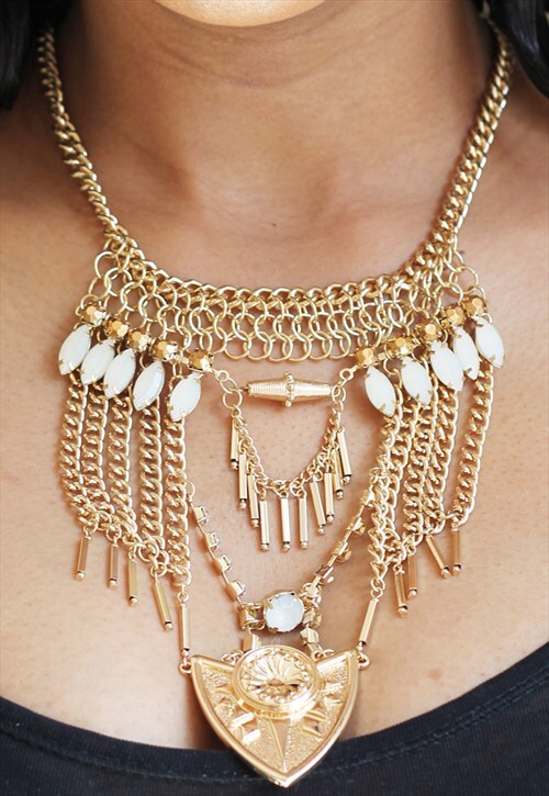 Gold Tribal Statement Necklace