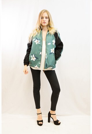 FLORAL PRINTED QUILTED BOMBER JACKET(GREEN)