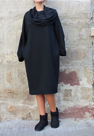 BLACK MAXI DRESS, FALL WINTER DRESS, VISCOSE KNITTED DRESS