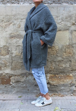 GREY COAT, MAXI CARDIGAN, MAXI COAT, WOOL OVERSIZED MANTO,