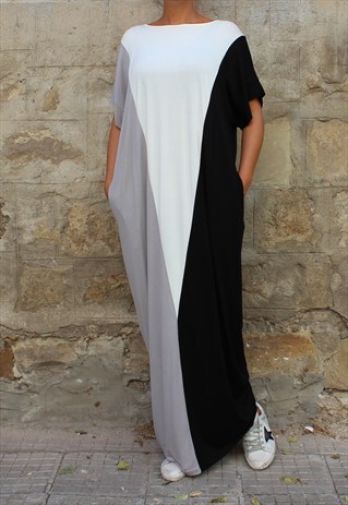 LONG BLACK DRESS/ MAXI DRESS/ CASUAL DRESS/ BLACK AND WHITE