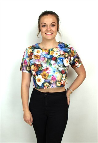 FLORAL PRINT STRETCH JACQUARD CROP TOP
