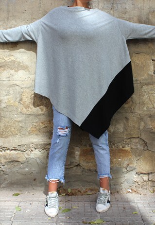 GREY MAXI TUNIC/ LONG SLEEVE TOP/ PLUS SIZE TUNIC/ PLUS SIZE
