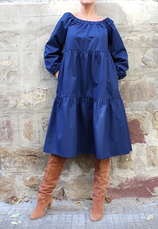 DENIM DRESS/ MIDI DRESS/ LONG SLEEVE DRESS/ OFF THE SHOULDER
