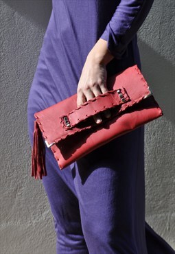 red studded clutch