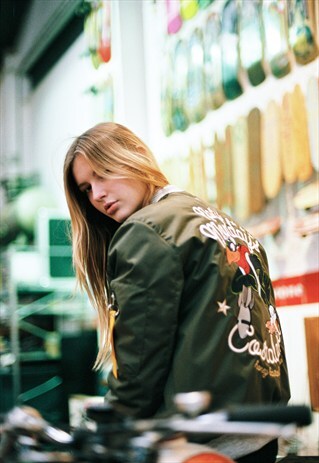 NASTY MONDAYS EMBROIDERED KHAKI BOMBER JACKET