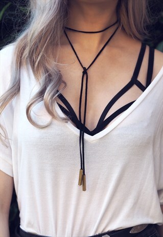 ALI. BLACK SUEDE BOLO WRAP NECKLACE