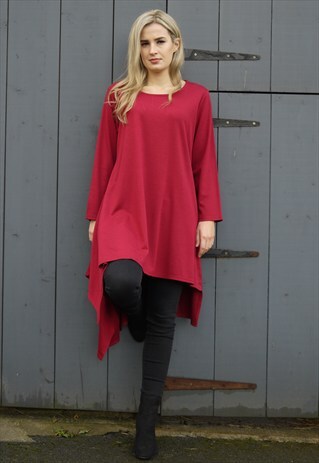 LADIES LOOSE FIT JUMPER DRESS LAGENLOOK BURGUNDY