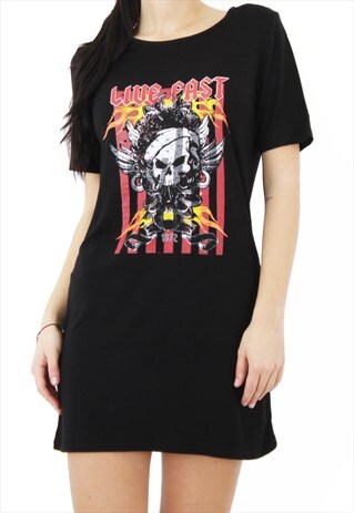 ROCK N ROLL PRINTED T-SHIRT DRESS