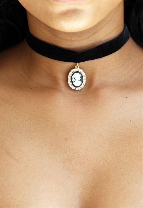 Cameo Pendant Faux Velvet Choker