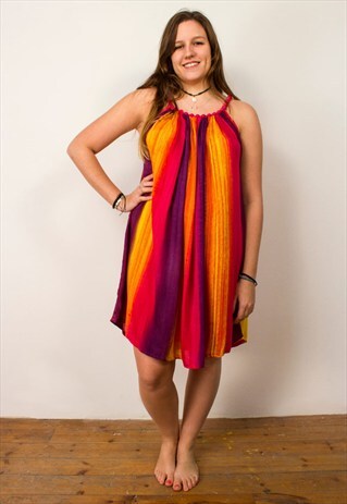 BALINESE RAINBOW DRESS WITH BEAD STRAPS