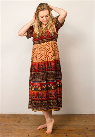 VINTAGE INDIAN PRINTED GYPSY MIDI DRESS