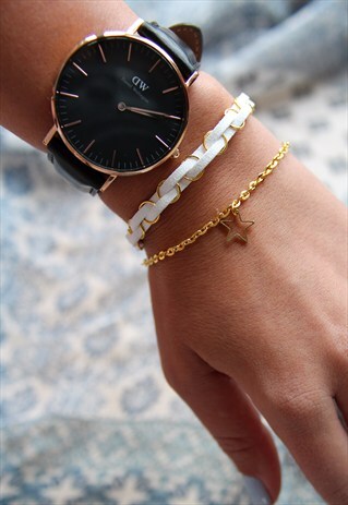 WHITE SUEDE & STAR BRACELET