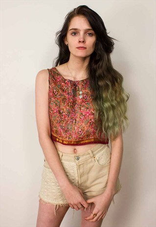 INDIAN FOIL PRINTED SILK CROP TOP