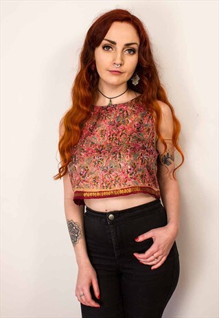 INDIAN FOIL PRINTED SILK CROP TOP