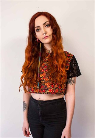 HANDMADE CONTRAST LACE CROP TOP