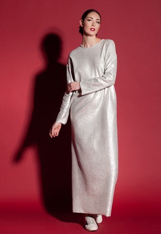 SILVER DRESS/LONG DRESS/CASUAL DRESS/DAY DRESS/COLUMN DRESS