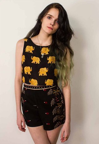 HANDMADE THAI ELEPHANT PRINT CROP TOP
