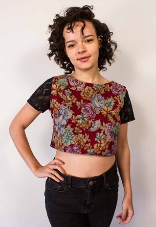 HANDMADE CONTRAST LACE CROP TOP