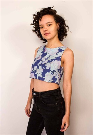 HANDMADE BLUE FLORAL CROP TOP