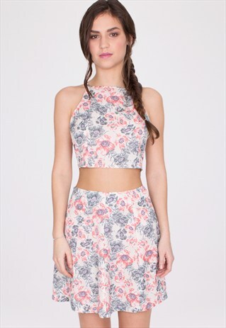 PINK FLORAL PRINT A-LINE SKIRT