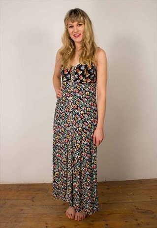 VINTAGE DITSY FLORAL STRAPPY MAXI DRESS