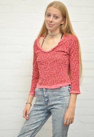 REPLAY VINTAGE NINETIES FLORAL PINK TOP